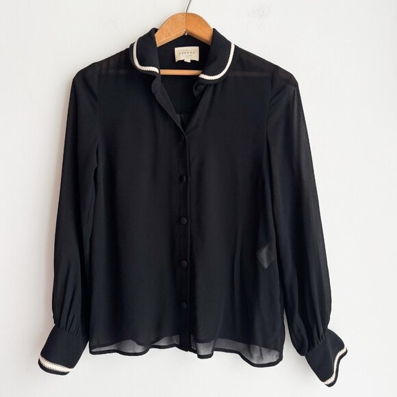 Sezane Tops - Sezane Sheer Black Peter Pan Collar Blouse S